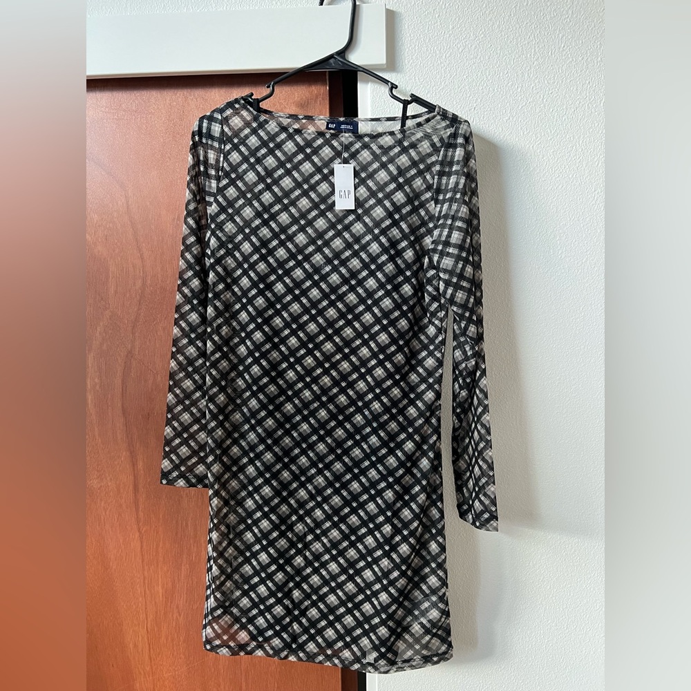 NWT Gap Plaid Mesh Long Sleeve Mini Dress | Size Medium